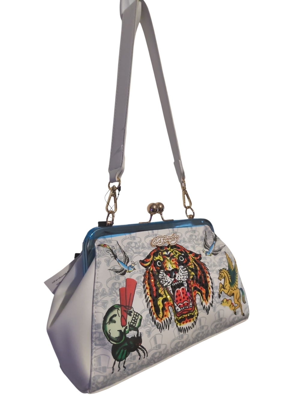 Ed Hardy Rhinestone White Tiger Shoulder Bag Multicolored Leather NWT - Picture 3 of 7